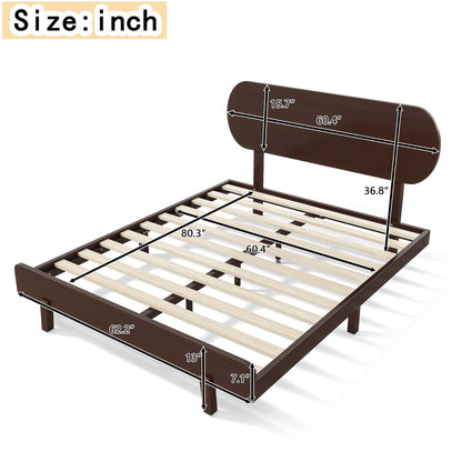 KEIKI Queen Size Bamboo Platform Bed with Round Shape Headboard, Mid-Century Modern Floating Bed Frame with Solid Support Slats, No Box Spring Needed, Easy Assembly, Noise Free, for Bedroom, Espresso