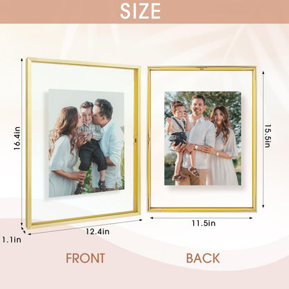 Golden State Art, 12x16 Floating Frame, Gold Aluminum Picture Frame, Clear Glass Display Any Size Photo up to 12 x 16, Home Gallery Wall Decoration, Display Horizontal and Vertical