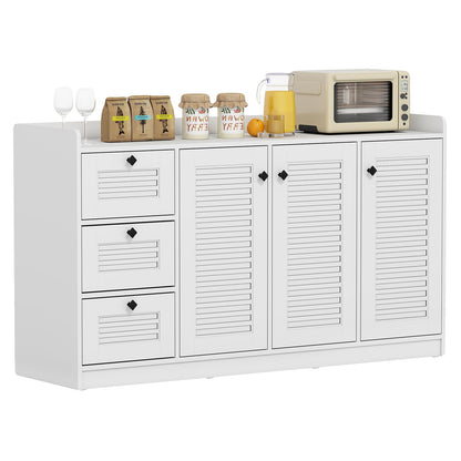 Giantex 63'' Buffet Cabinet with Storage, Modern Sideboard Cabinet with 3 Doors & 3 Pull-Out Drawers, Large Kitchen Console Table with Anti-Tipping Devices for Living Room, Dining Room, White
