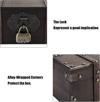 WESE Vintage Wooden Treasure Chest, Handcrafted Jewelry Storage Box with Lock, Large Capacity for Kids' Birthday Party