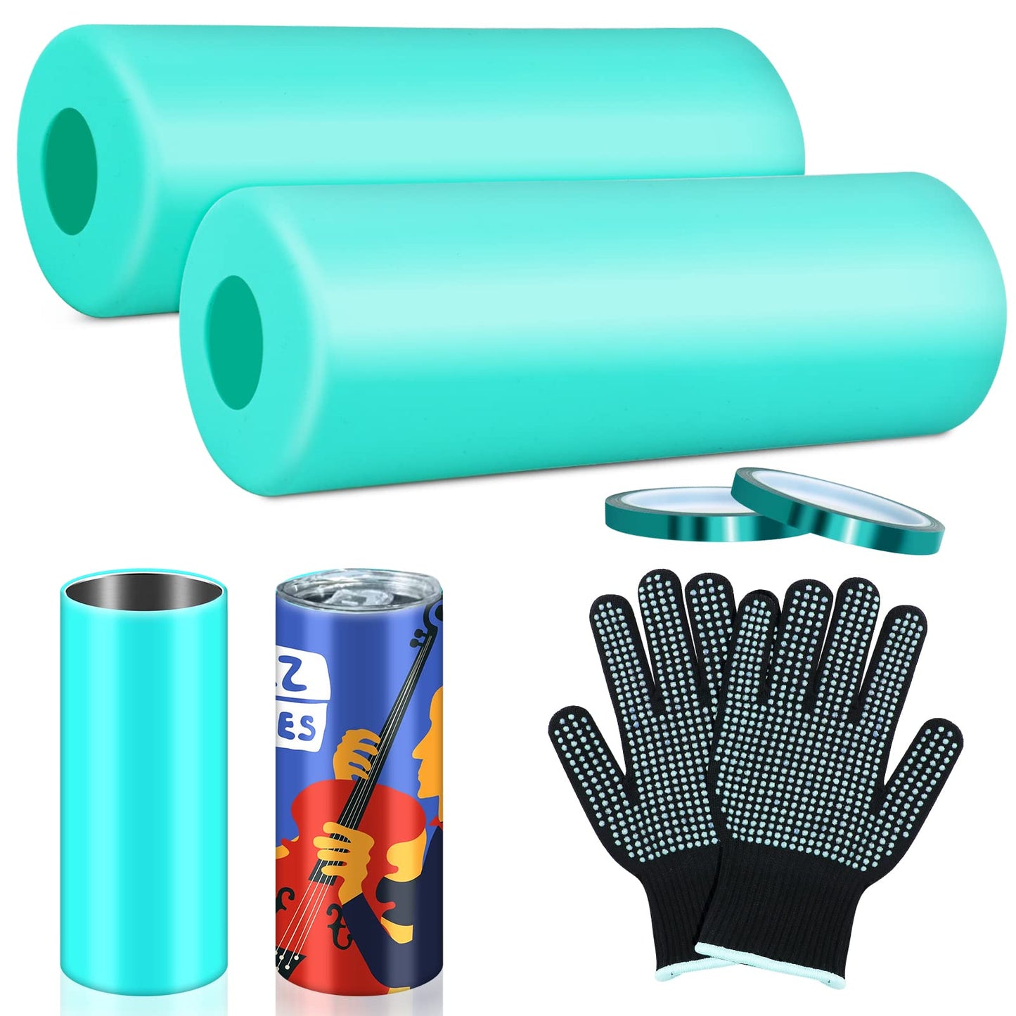 Hysagtek 2 x Sublimation Silicone Wraps for Tumblers 20oz Seamless Sublimation, Silicone Tumbler Wraps, Silicone Sleeves for Sublimation, with Gloves, Heat Tape for Sublimation Tumbler Heat Press