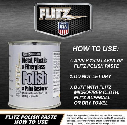Flitz Metal Polish Paste - 1lb Can of USA-Made Polish for Solid Chrome, Stainless Steel, Aluminum- Non-Abrasive for Light Oxidation - Requires Manual Buffing - Not for Plated/Coated Surfaces (1 Pack)