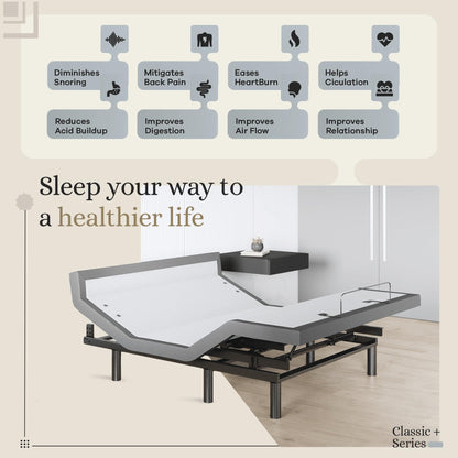 Sven & Son Harmony Adjustable Bed Base, Head and Foot Lift, Massage, Under-Bed Lights, USB, Memory, Zero Gravity Smart Frame - Full