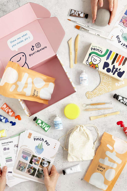 Pott'd Air Dry Clay for Adults. Beginners Home Pottery Kit for Adults. DIY Crafts Includes: Air-Dry Clay, Tools, Paints, Brushes, Sealant, Guides