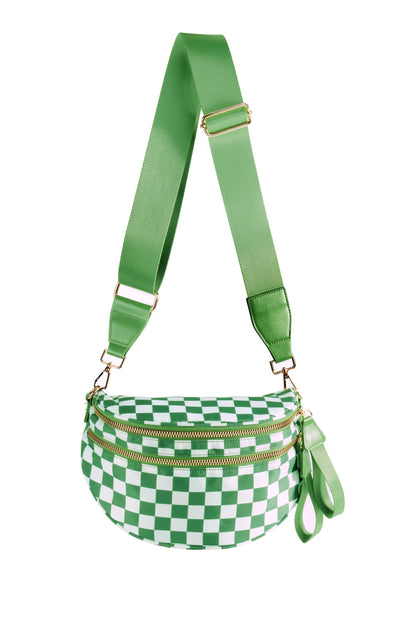 Spacious Checkered Nylon Crossbody Bag Bum Bag Checkered Handbags Wallets for Women