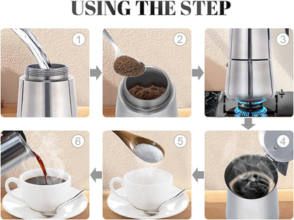 Atyhao Electric Coffee Maker, Food Grade Stainless Steel Moka Pot for Home and Outdoor Camping (450ml)