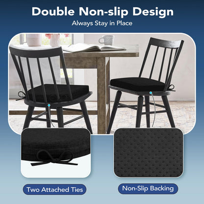HOMELYSIAN Chair Cushions for Dining Chairs, Non Slip Chair Pads with Ties and Washable Covers, Memory Foam Kitchen Chair Cushions Set of 4, 16"X16"X2.5", Black