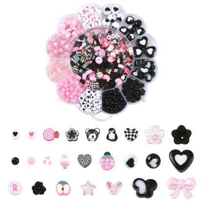 MakemadeDIY 440Pcs Assorted Beads for Bracelets Making, Including Cute Acrylic Polymer Clay Resin Beads Caps for Jewelry Necklaces Earrings Making Crafts Supplies