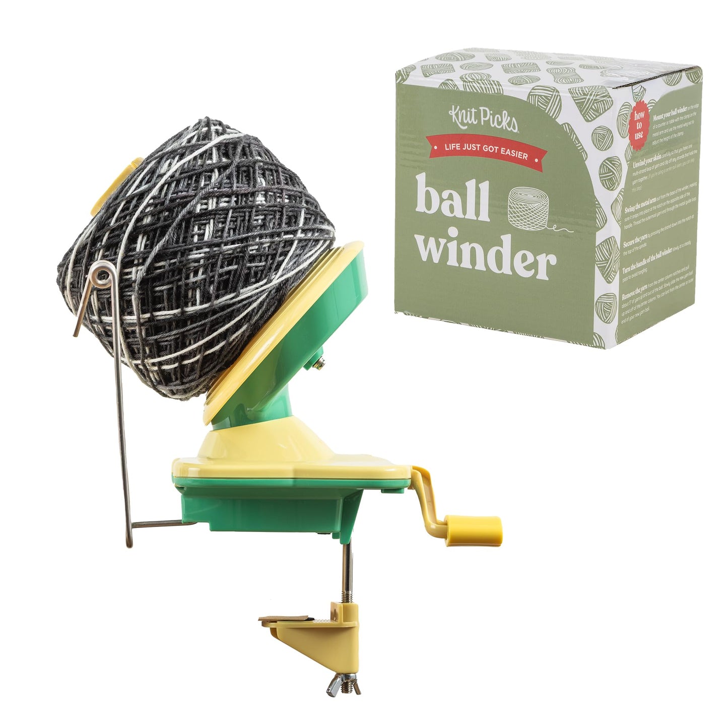 Knit Picks Yarn Winding Bundle - Yarn Ball Winder (Yellow) and Birch Wooden Yarn Swift