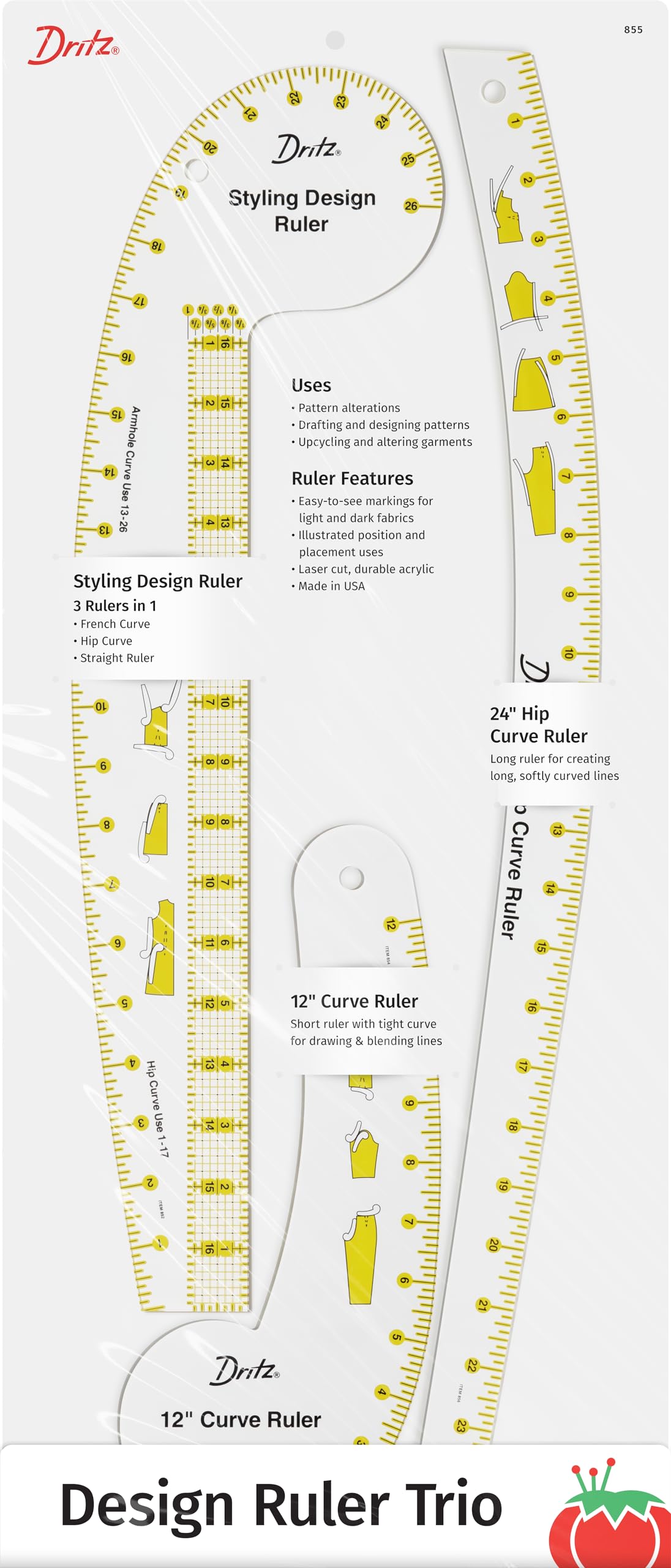 Dritz Design Ruler Trio with Styling Design, Curve & Hip Curve Rulers for Sewing