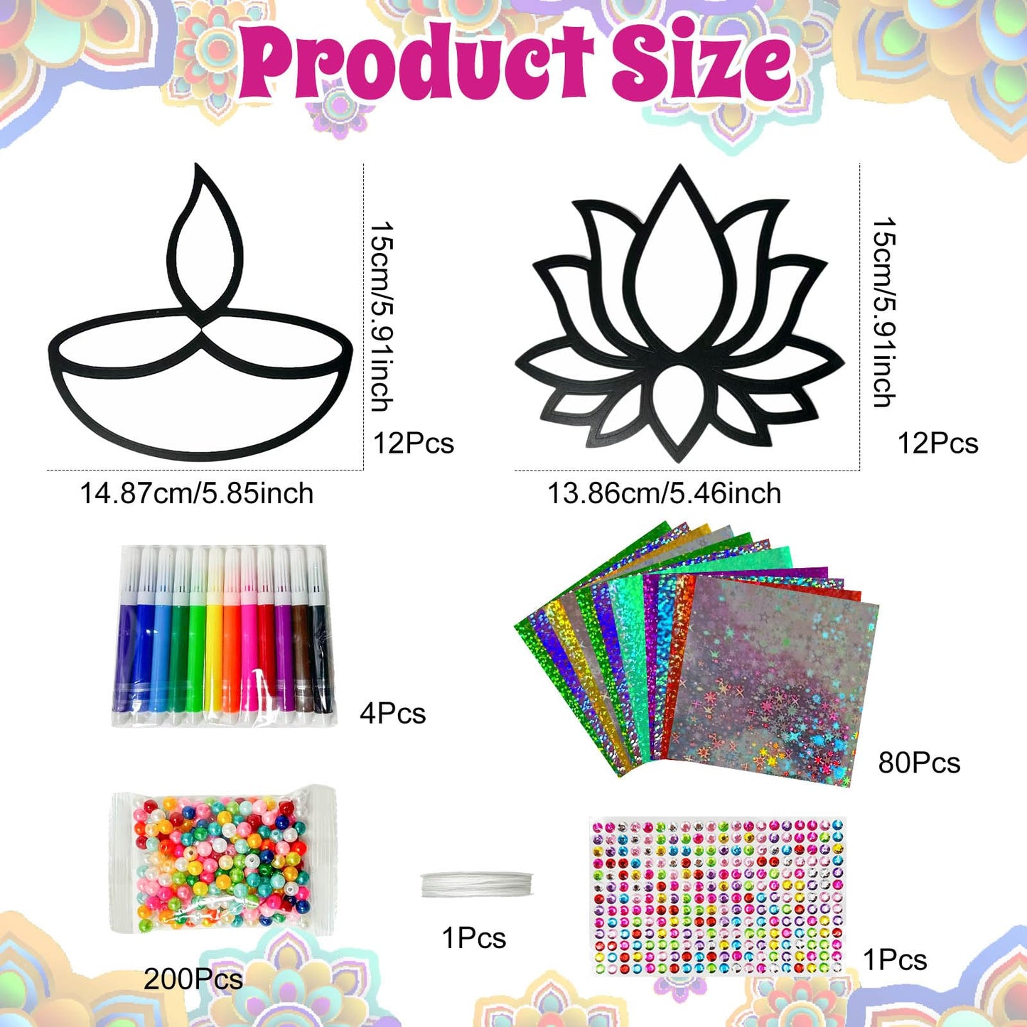 Cinrobiye 24 Set Happy Diwali Craft Kits Diwali Party Favors Foil Art DIY Lotus Flower Hanging Ornaments Festival of Lights Deepavali Paint Craft for Indian Temple Sunday Classroom Activity Supplies
