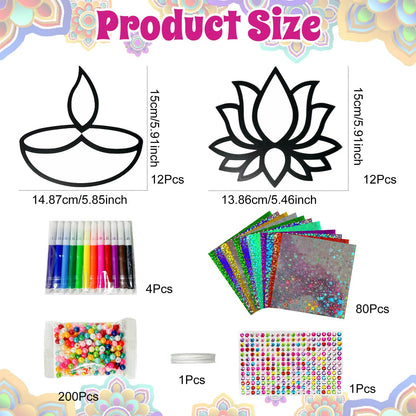 Cinrobiye 24 Set Happy Diwali Craft Kits Diwali Party Favors Foil Art DIY Lotus Flower Hanging Ornaments Festival of Lights Deepavali Paint Craft for Indian Temple Sunday Classroom Activity Supplies