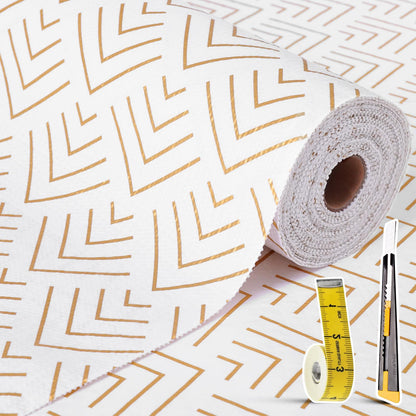Shelf Liners for Kitchen Cabinets 17in x 30FT, Non Adhesive Cabinet Liner Strong Non-Slip Golden Leaf Drawer Liner, Easy to Clean for Shelf, Cabinet with Knife and Tape Measure