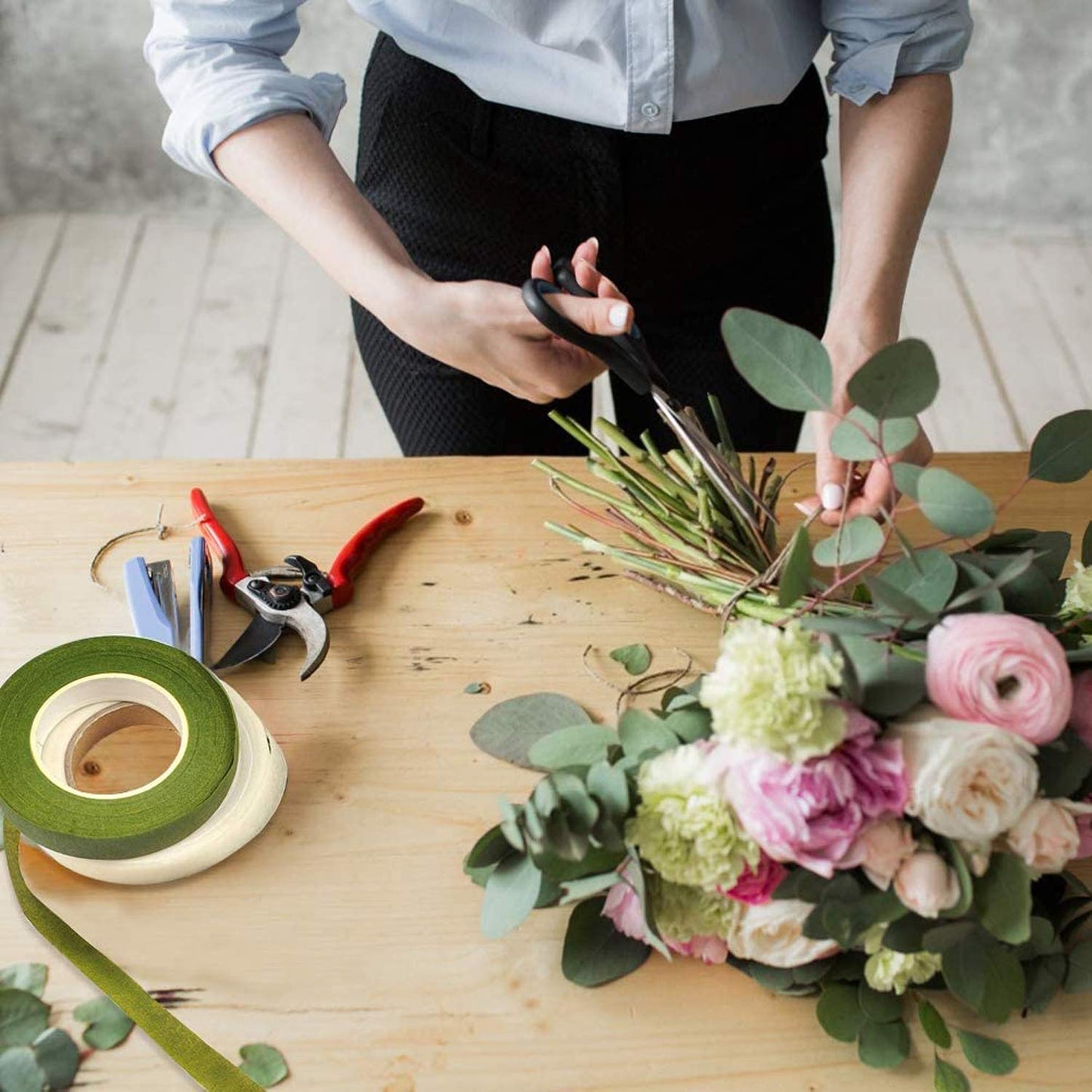Floral Tape and Floral Wire Arrangement Tools Kit with 6 Rolls 1/2" Wide Floral, 18/22/26 Gauge Stem Wire and 22 Gauge Paddle Wire for Bouquet Stem Wrap Florist