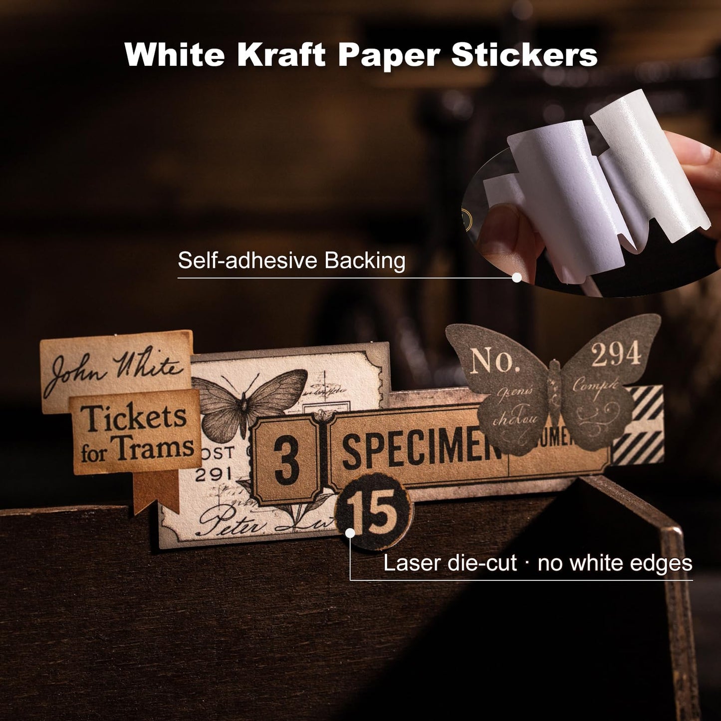 AuriicLeaf Retro Memories Vintage Scrapbook Stickers - 180pcs Aesthetic White Kraft Paper Ephemera Self-Adhesive Die-Cut Designs for Journaling Collage DIY Crafts