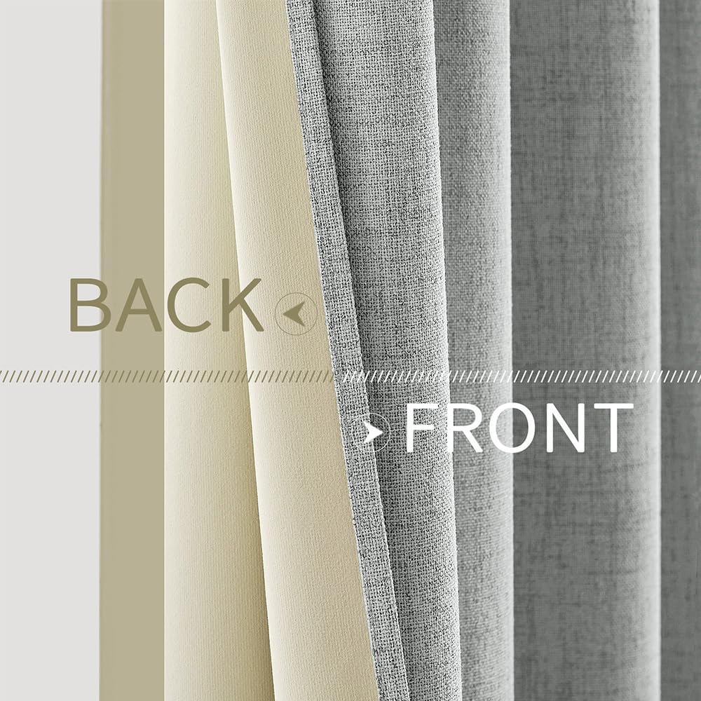 MIULEE 100% Blackout Linen Curtains - Thermal Insulated Grommet Drapes in Glacier Gray | 52 x 84 Inch (2 Panels)