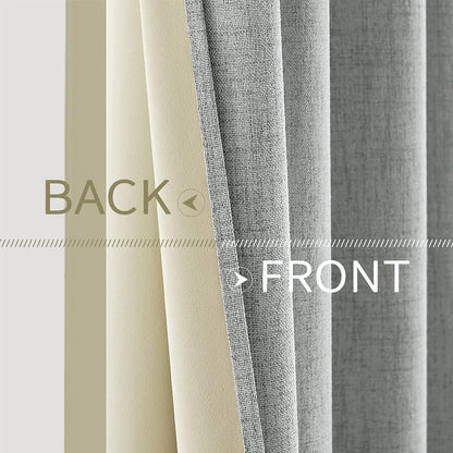 MIULEE 100% Blackout Linen Curtains - Thermal Insulated Grommet Drapes in Glacier Gray | 52 x 84 Inch (2 Panels)