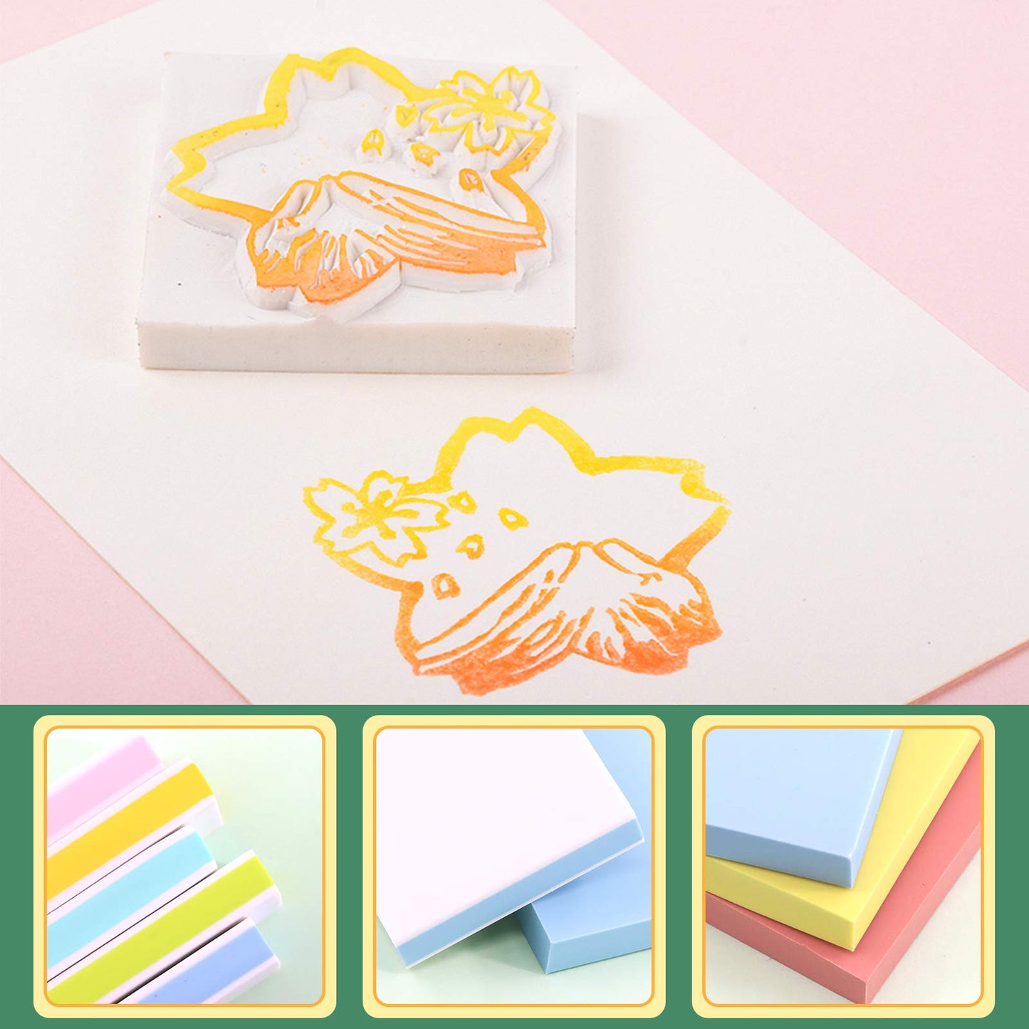 Keadic 14 Pieces Rubber Stamp Carving Blocks Kit with Rubber Carving Blocks, Carving Tools & Grindstone for Creating Artistic Prints, Card Crafting, Printmaking or Other Paper Crafts