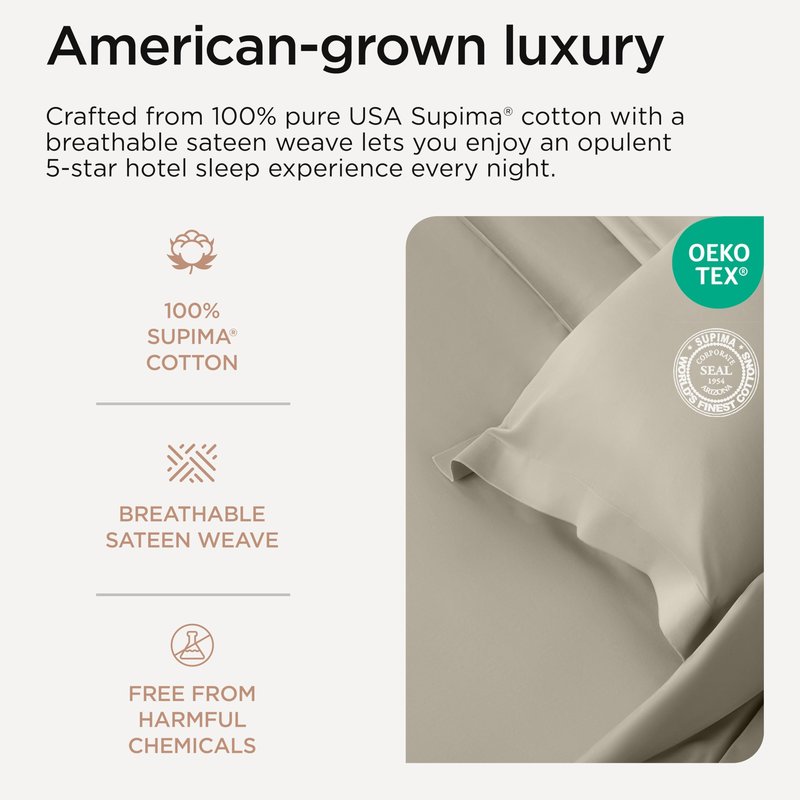 Threadmill Queen Sheet Set | 600 Thread Count Queen Bed Sheets for Queen Mattress with 16” Deep Pocket | Sateen Weave 4-Piece Bedding Set with Cooling Effect | Taupe