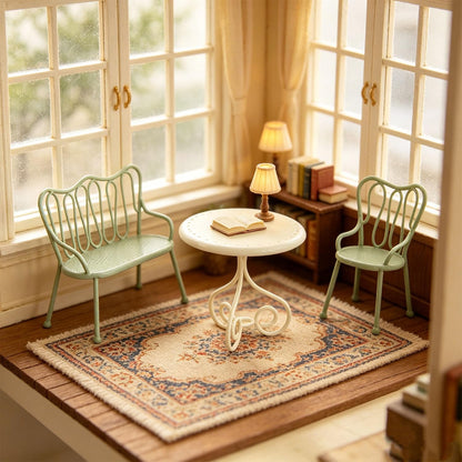 Minamzee 1:12 Scale Nordic Style Dollhouse Dining Table and Chairs 3-piece Set, Realistic Dollhouse Furniture, Decorative Accessories for Dining Room, Garden and Living Room (Green)