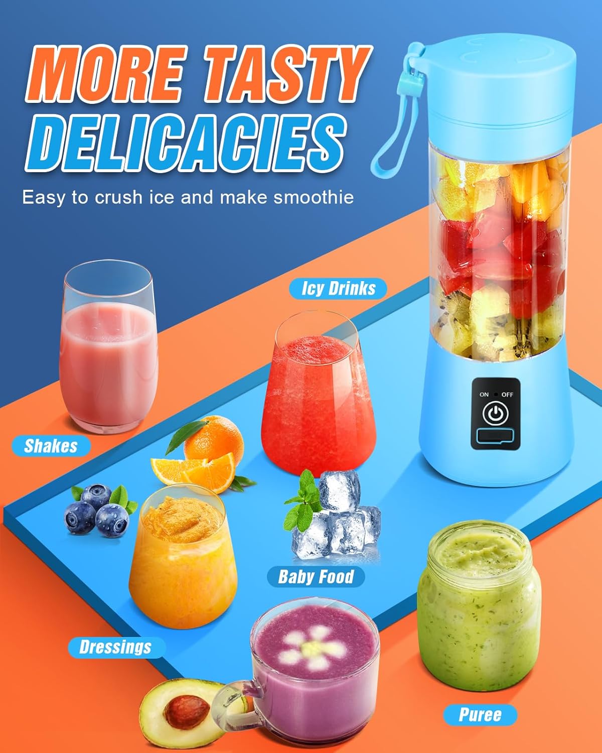 Portable Blender for Shakes and Smoothies - 6 Blades Juicer Cup, USB Rechargeable, Personal Blender for Kitchen and