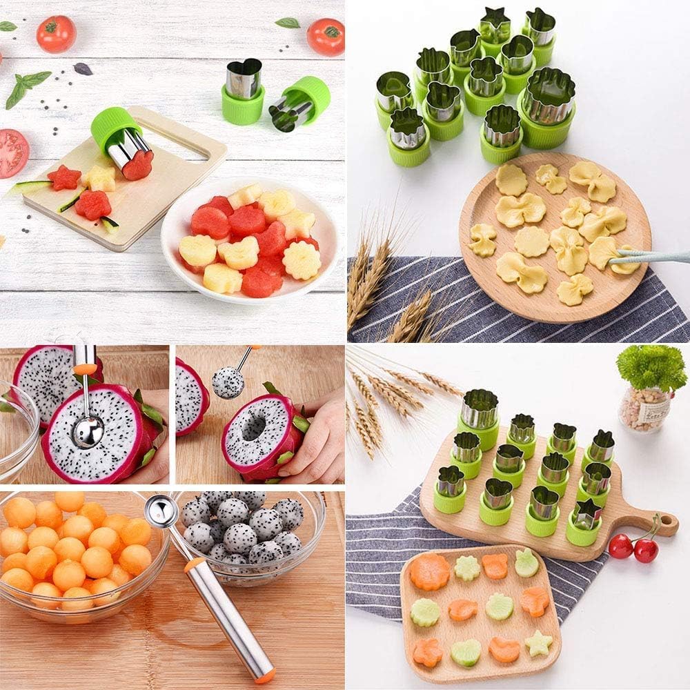 LetGoShop Cookie Cutter Sets for Kids, 12 Shapes Biscuit Cutters with Safety Handle & 10 Cartoon Food Forks