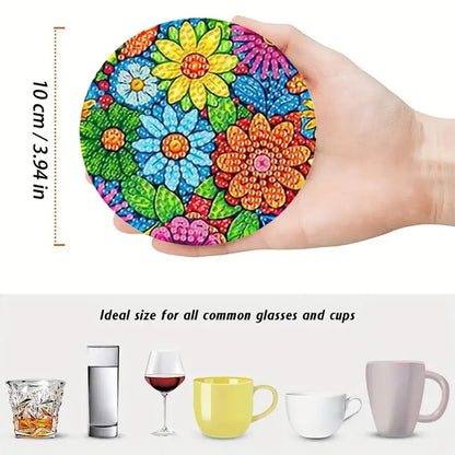 C'eitura 8Pcs Pattern DIY Diamond Art Painting Coasters Kit, Abstract Geometric Wooden Drink Coasters, Modern Home Decor Art Craft for Adults, Relaxing Gift with Holder