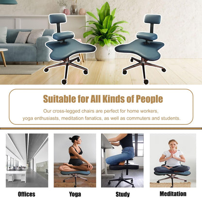 Office Chair Cross Legged Chair，Office Worker Leisure Chair with Footstool, Cross Legged Sitting Stool Chairs for Meditation Relax, Ergonomic Kneeling Seat for Office w/Back Support(Blue)
