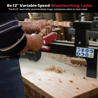 Wood Lathe Machine, 8x 12 inch Benchtop Wood Lathe,1/3 HP Infinitely Variable Speed 750-3200 RPM,for Woodworking, Woodturning