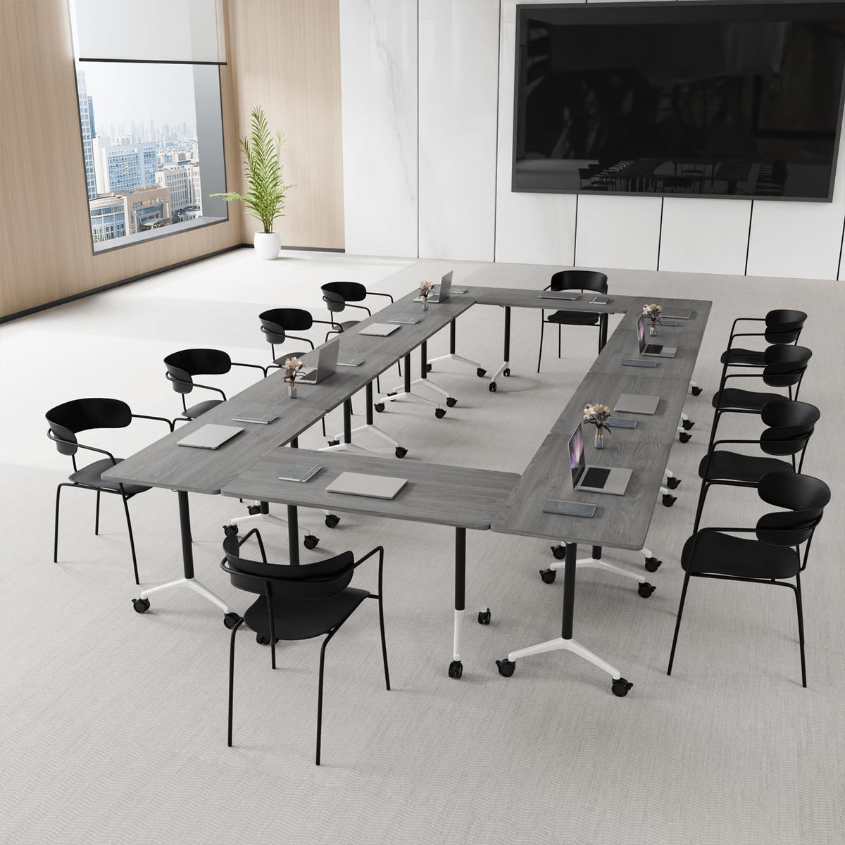 rzoizwko 55.1" Folding Conference Table with Wheels,4 Pack Heavy-Duty Flip-Top Reconfigurable Training Table System,Rolling Conference Room Tables for Office, Classroom & Meeting Rooms