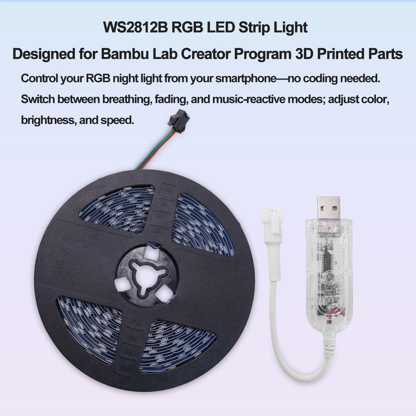 Uczdru LED Light Box Kit for 3D Printed Light, RGB LED Strip Lights for Bambu Lab 3D Printer WS2812B, Smart App Control Small Lamp for MakerWorld DIY Models, USB 5V (5M/16.4FT & 3Pack APP Control)