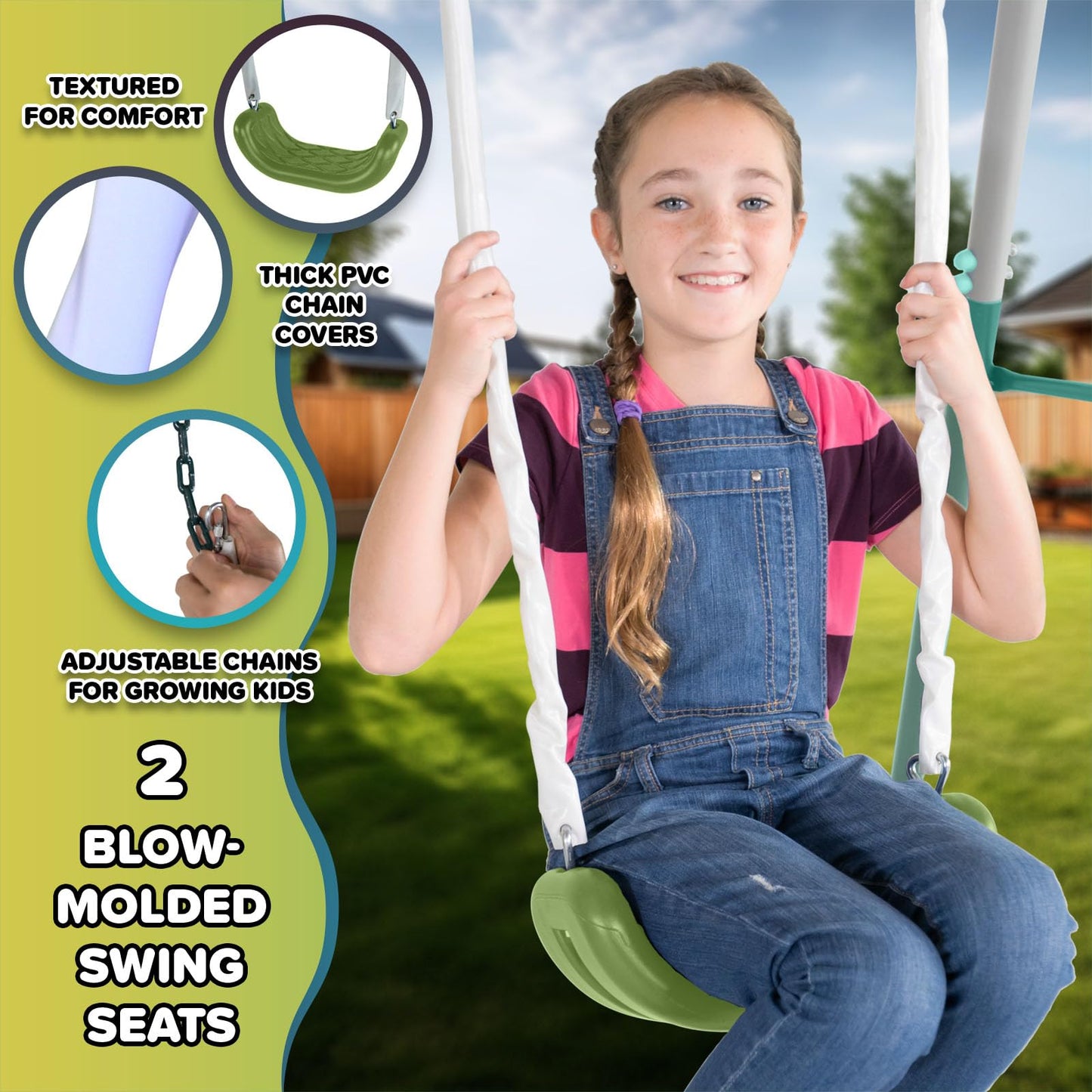 Sportspower Arcadia Light Zone Metal Swing Set for Kids, Outdoor Playset with LED Light-Up 5ft Slide, Slide Tunnel, Swings & Trapeze, 6ft Heavy-Duty Steel Frame, 600lbs Capacity