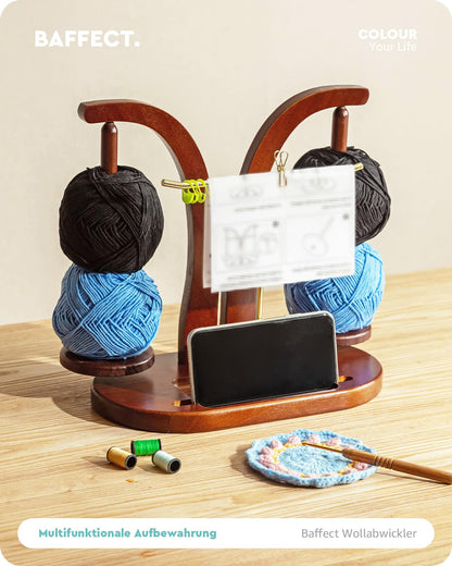 Baffect Yarn Holder Magnetic, Wooden Yarn Ball Holder with T-Shaped Holder & Phone Stand, Yarn Spindle with Double Spindles, Spinning Yarn Holder for Crochet Lovers