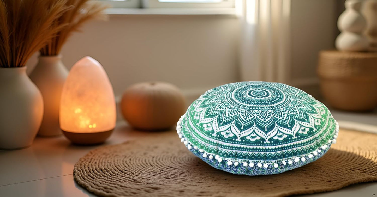 22" CRAFT KALA IN Round Mandala Floor Pillow Cushion Cover Seating Throw Cover Hippie Decorative Bohemian Ottoman Poufs