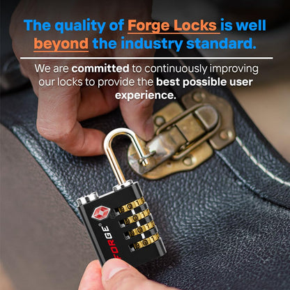 Forge Dual-Opening: Key or Combination Access Lock, TSA Approved Locks for Luggage, Pelican case, Travel, Gym, School, Stainless Steel Shackle. (Black 2 Pk)