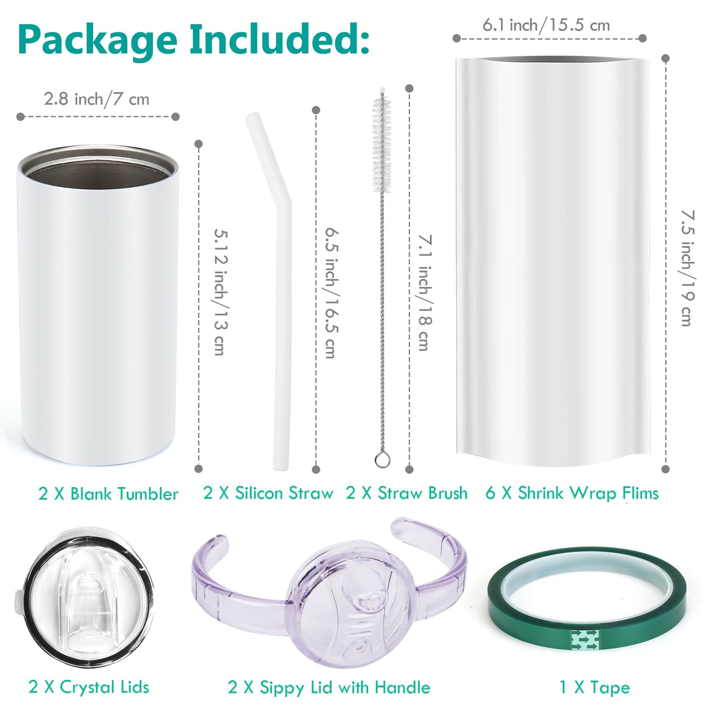 Rommeka Sublimation Blanks Skinny Sippy Cups, 12oz Spill Proof Stainless Steel Insulated Tumbler with Lid and Straw, Double Wall Water Bottle with Handle for Kids and Children