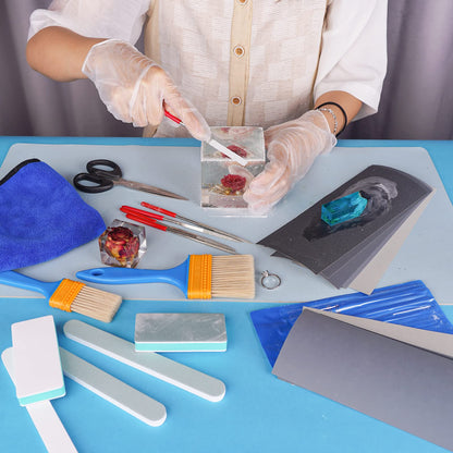 LET'S RESIN Polishing Kit,33Pcs Resin Supplies with Sandpaper,Resin File Kit,Polishing Strips&Blocks,Scissors,Wooden Brush,Cloth, Tools for Jewelry Making Supplies, Silicone Molds
