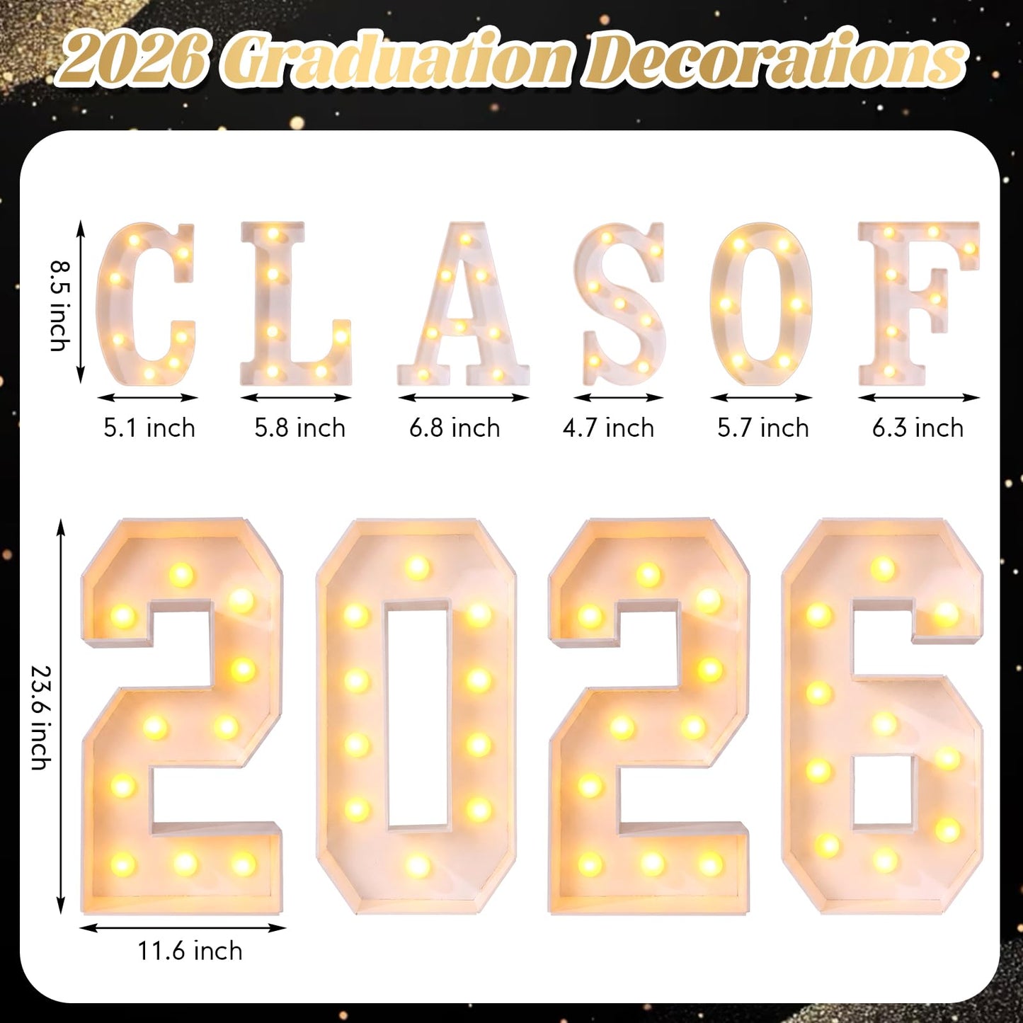 Grinsvalley Large 2026 Graduation Decorations - 2.68ft Class of 2026 LED Marquee Light up Numbers and Letter for Graduation Congrats Grad Party Supplies for Preschool High School College