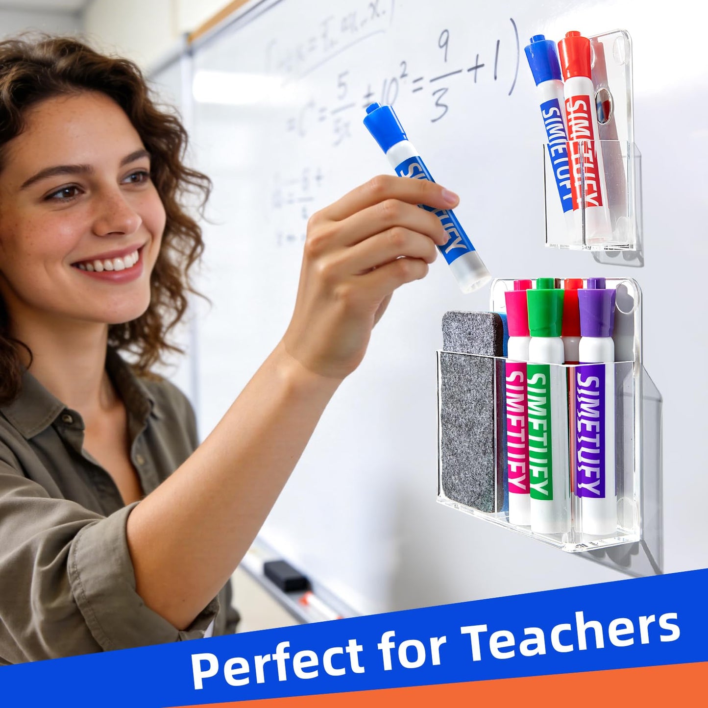 Simetufy Magnetic Pen Holder, 2 Pack Magnetic Dry Erase Marker Holder, Non-slip Acrylic Pen Holder for Fridge, Pencil Organizer for Refrigerator, Whiteboard, Locker Accessories