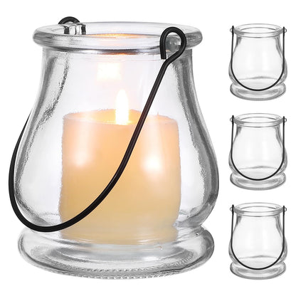 Angoily 4pcs Hanging Glass Candle Holders with Handles Clear Glass Vase Hydroponic Planters Home Decorative Candlesticks