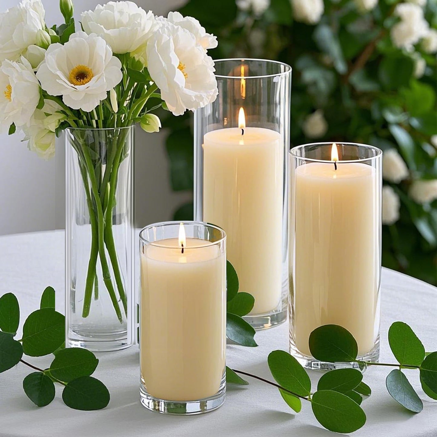 36 PCS Ivory White Pillar Candles with Glass Candle Holders Clear Hurricane Candle Holders Glass Cylinder Vases for Centerpieces Wedding Party, Event, Home Office (18 Candles+18 Candle Hoders)