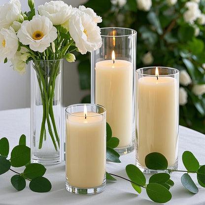 72 PCS Ivory White Pillar Candles with Glass Candle Holders Clear Hurricane Candle Holders Glass Cylinder Vases for Centerpieces Wedding Party, Event, Home Office (36 Candles+36 Candle Hoders)