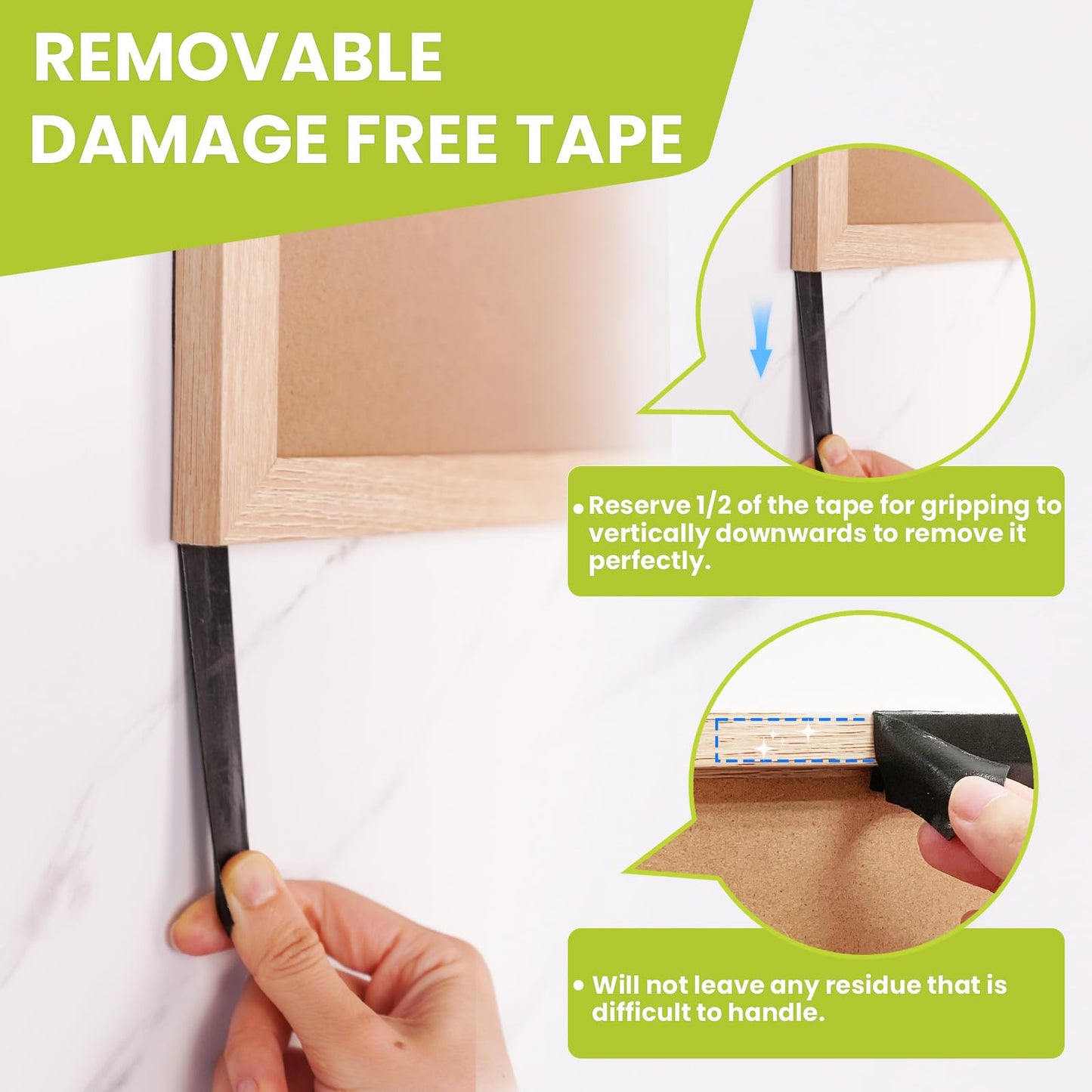 Double Sided Tape Heavy Duty, Damage Free Mounting Tape No Residue, Removable Foam Tape Strips, Picture Hanging Adhesive Strips Waterproof for Walls Home Office Decor Crafts Carpet Poster,0.39"×16.5Ft