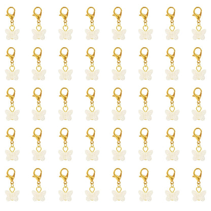 LEGENTLISUR 100PCS Butterfly Charms for Jewelry Making White Clip on Charms Acrylic Pendant with Lobster Clasps for Stitch Markers DIY Earrings Bracelet Crafts
