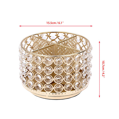 BTSKY Crystal 360 Degree Rotating Desk Organizer Decorative Storage Box with 4 Compartments, Glitter Metal Makeup Brush Holder Elegant Storage Caddy Home Decor Gift for Women, Round-4 Slots Gold