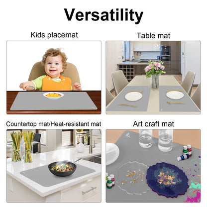 Thick Silicone Counter Mat Large Set of 2, Heat Resistant Pad for Kitchen Table/Countertop Protector/Non Stick Pastry Baking Placemats, Silicone Mat for Crafts Kids (20×28, Gray)
