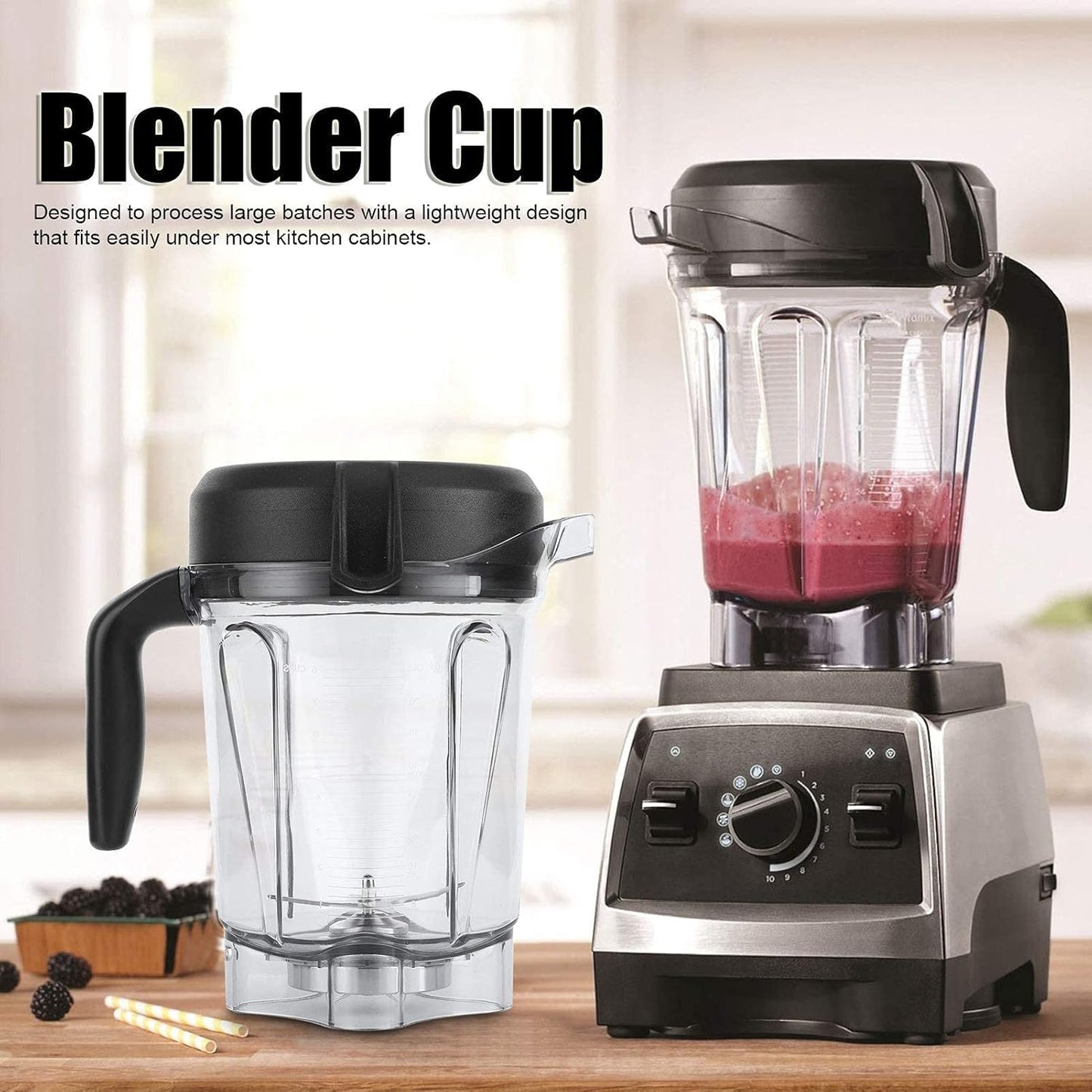 Blender Cup Container, Transparent Food Blender Container with Blade Lid Replacement for Vitamix 64oz
