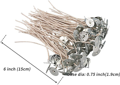 100pcs CD 4 Wicks for Soy Candles, 6 inch Pre-Waxed Candle Wick with Base