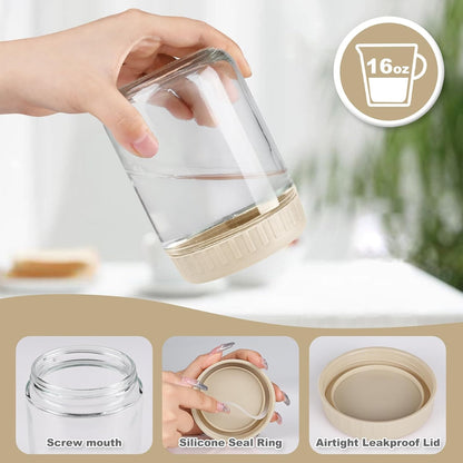 16oz 8 SHOWIN Overnight Oats Containers with Lids, Glass Jars with Lids pcs, Apricot, Wide Mouth Mason jars for Salad