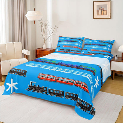 Set Set 4Pcs Feelyou Train Kids Boys Bed Sheets Retro Steam Engine Toddler Sheet for Teens Railway Track Transport Bed